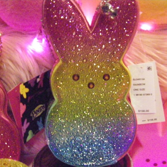 Betsey Johnson Kitsch Peeps Rainbow Rhinestone Bunny Rabbit Easter Crossbody Bag - Picture 2 of 16